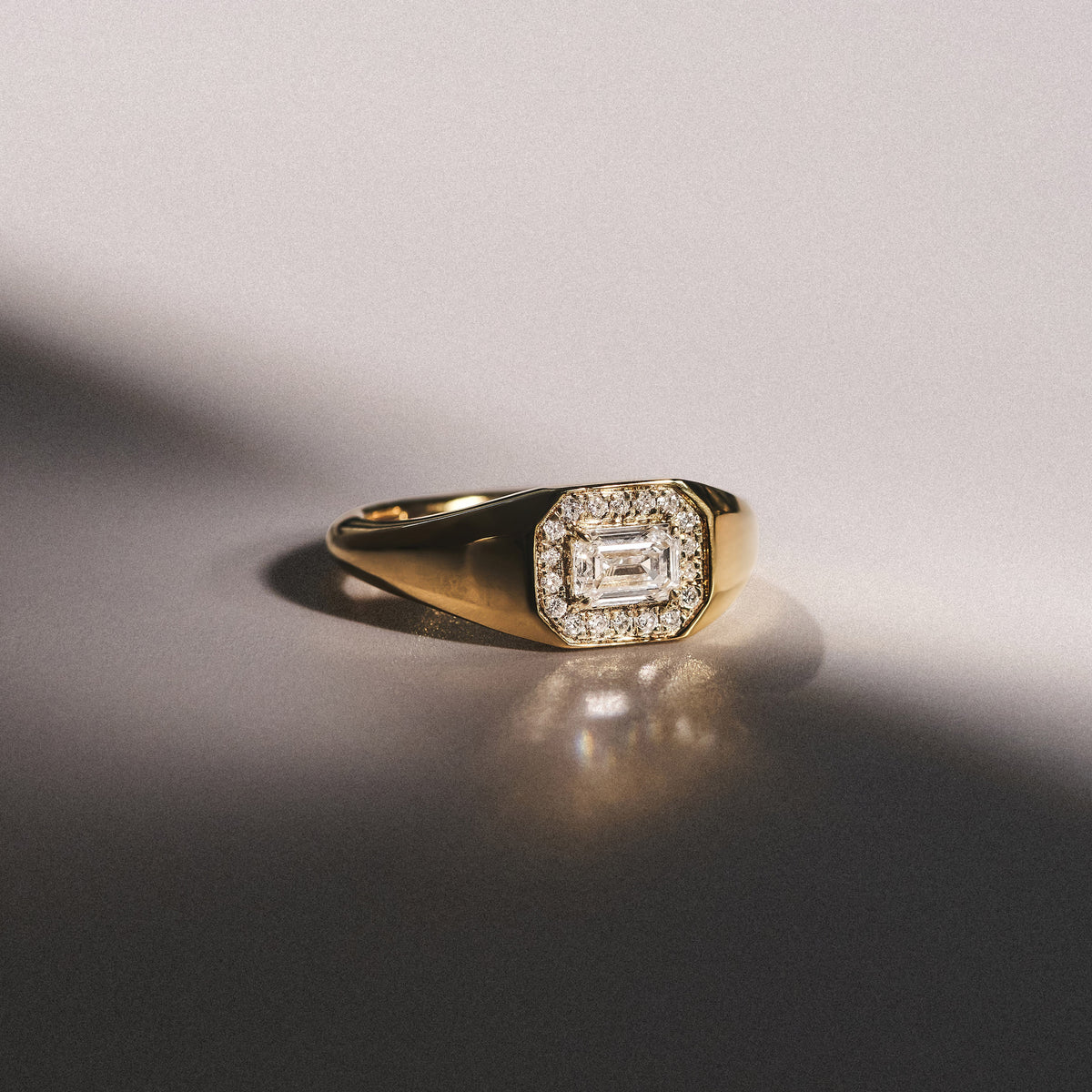 Men’s 0.62ct Emerald Cut Lab Diamond Halo Signet Ring in 18k Gold Vermeil
