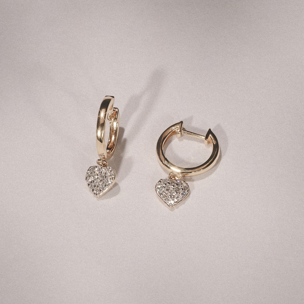 Heart Pave Drop Huggie Lab Diamond Earrings 0.29ct in 18k Gold Vermeil