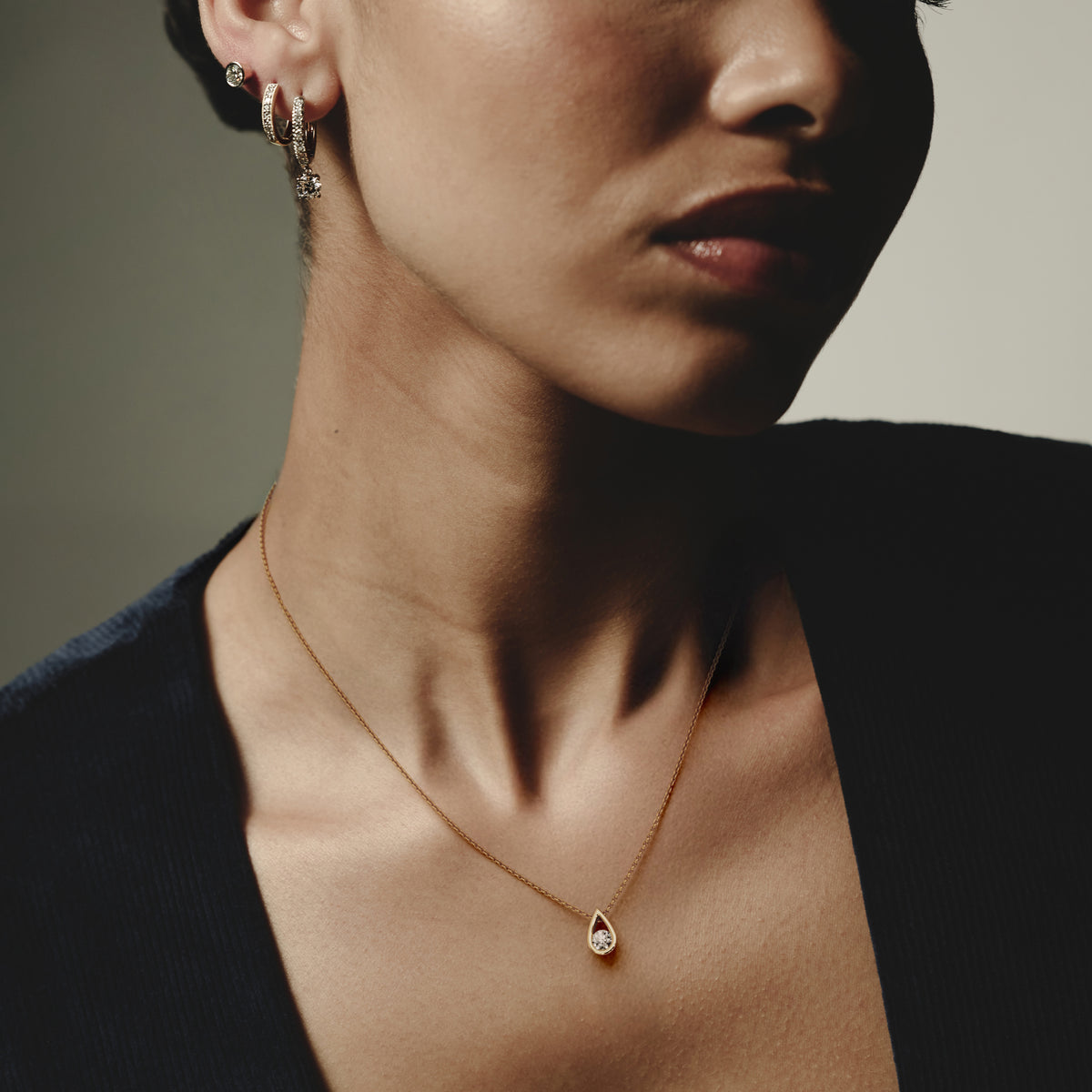 Teardrop Solitaire 0.25ct H/SI Round Cut Lab Grown Necklace in 18K Gold Vermeil