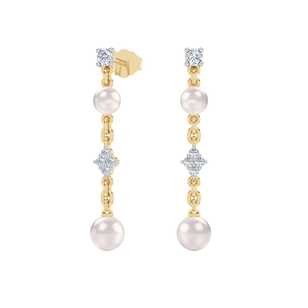 Eden 4mm and 5mm Round Pearls and Lab Diamond Drop Earrings in 18K Gold Vermeil
