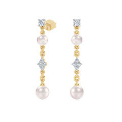 Eden 4mm and 5mm Round Pearls and Lab Diamond Drop Earrings in 18K Gold Vermeil