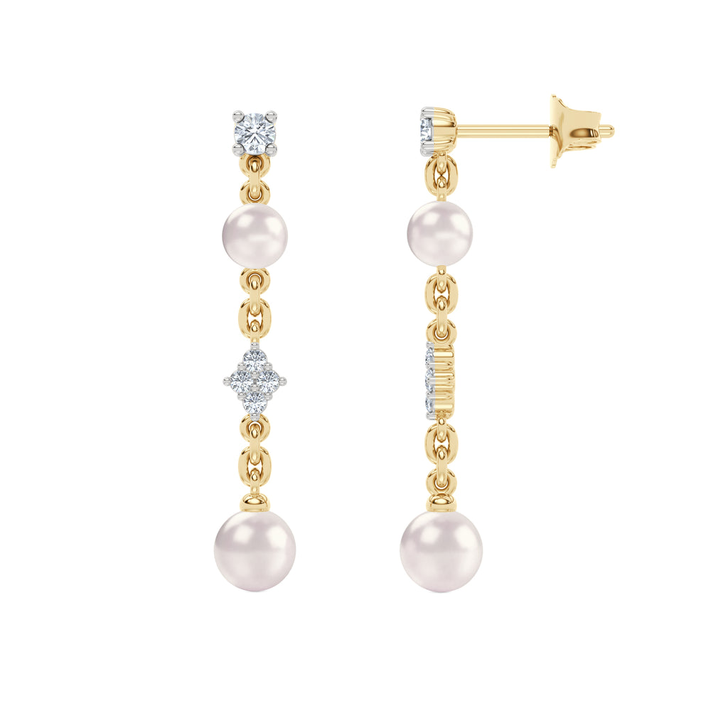 Eden 4mm and 5mm Round Pearls and Lab Diamond Drop Earrings in 18K Gold Vermeil