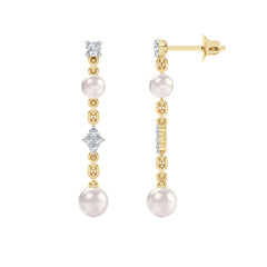 Eden 4mm and 5mm Round Pearls and Lab Diamond Drop Earrings in 18K Gold Vermeil