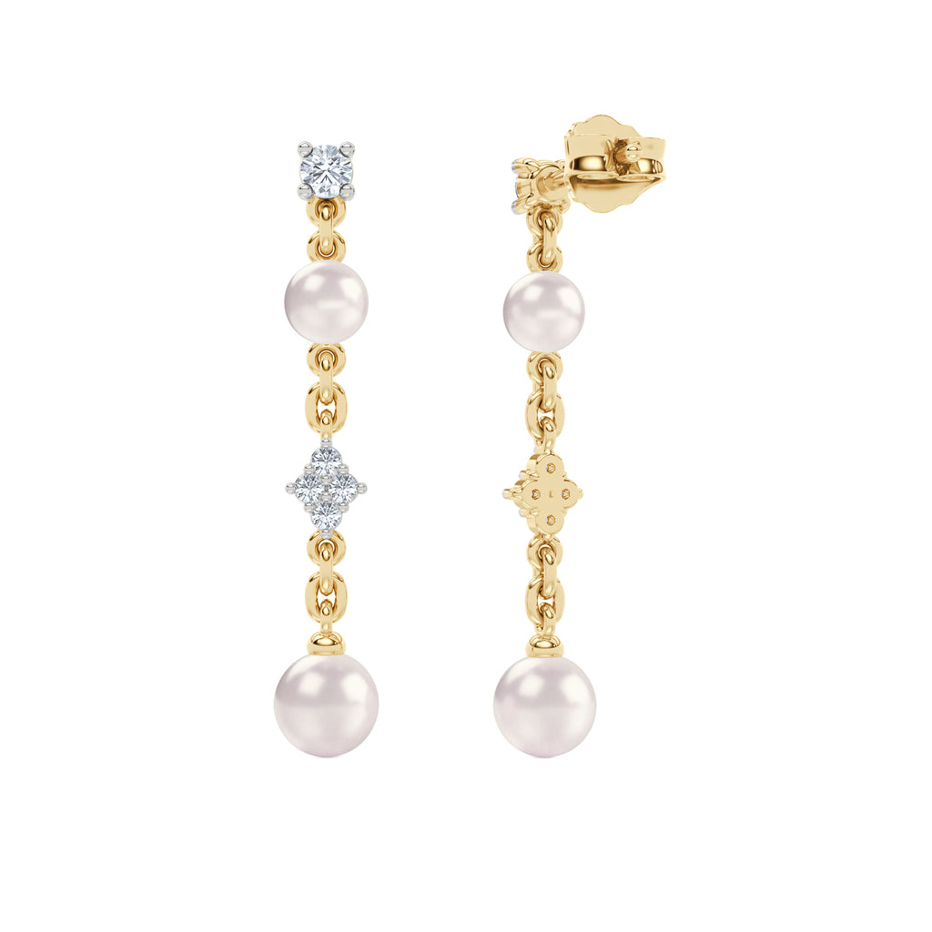 Eden 4mm and 5mm Round Pearls and Lab Diamond Drop Earrings in 18K Gold Vermeil
