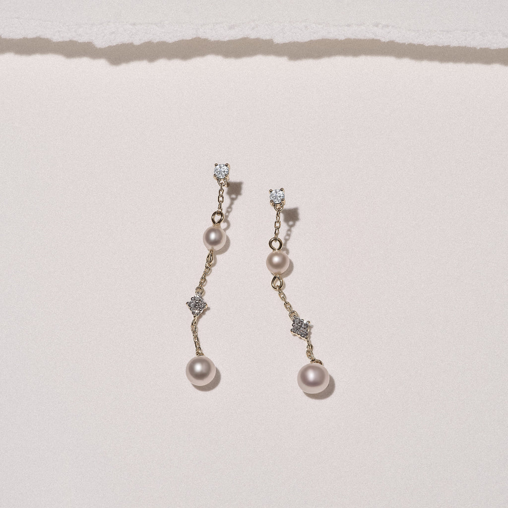 Eden 4mm and 5mm Round Pearls and Lab Diamond Drop Earrings in 18K Gold Vermeil