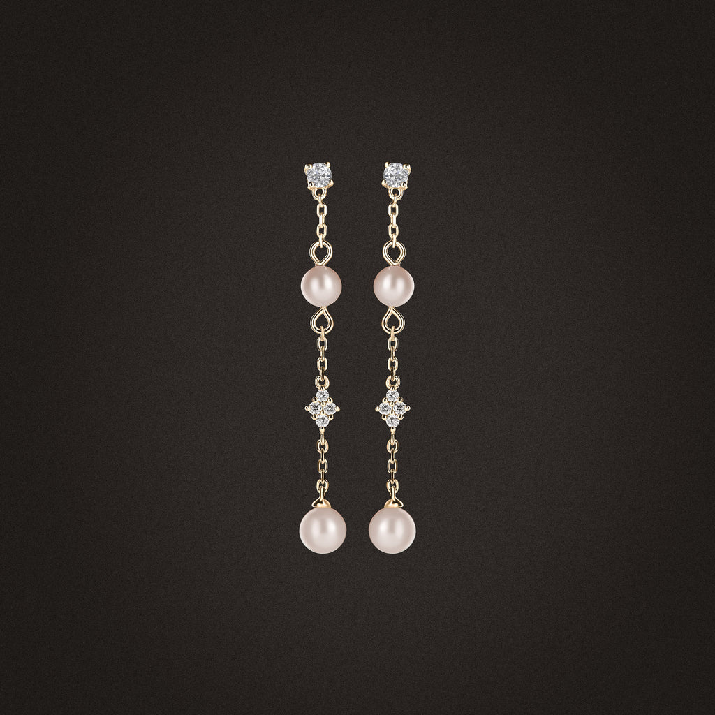 Eden 4mm and 5mm Round Pearls and Lab Diamond Drop Earrings in 18K Gold Vermeil