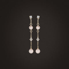Eden 4mm and 5mm Round Pearls and Lab Diamond Drop Earrings in 18K Gold Vermeil