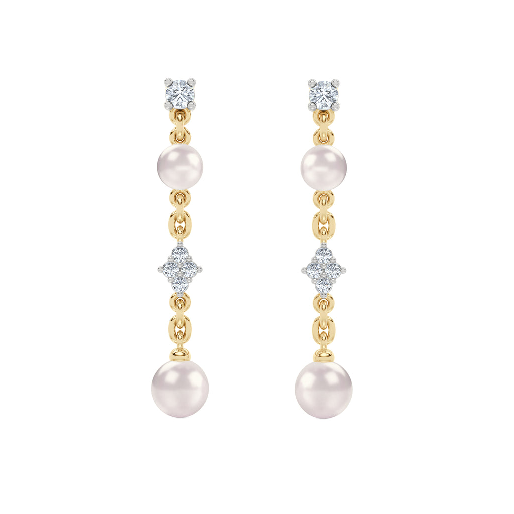 Eden 4mm and 5mm Round Pearls and Lab Diamond Drop Earrings in 18K Gold Vermeil