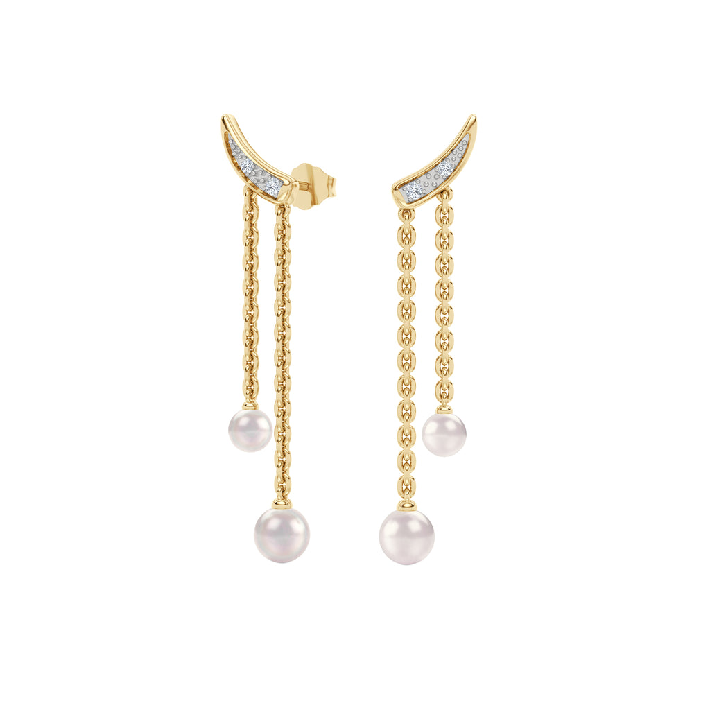 Eden 4mm and 5mm Round Pearls and Lab Diamond Drop Earrings in 18K Gold Vermeil