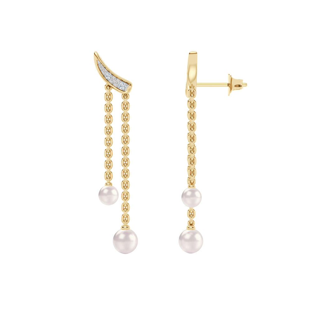 Eden 4mm and 5mm Round Pearls and Lab Diamond Drop Earrings in 18K Gold Vermeil