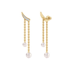 Eden 4mm and 5mm Round Pearls and Lab Diamond Drop Earrings in 18K Gold Vermeil