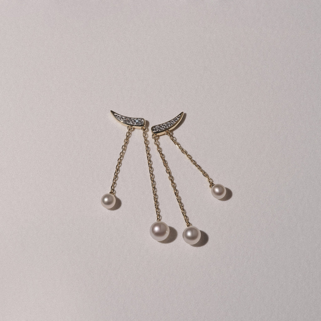 Eden 4mm and 5mm Round Pearls and Lab Diamond Drop Earrings in 18K Gold Vermeil