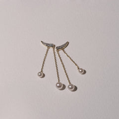 Eden 4mm and 5mm Round Pearls and Lab Diamond Drop Earrings in 18K Gold Vermeil