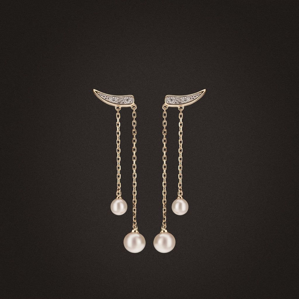 Eden 4mm and 5mm Round Pearls and Lab Diamond Drop Earrings in 18K Gold Vermeil
