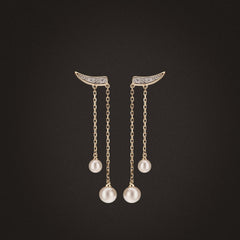 Eden 4mm and 5mm Round Pearls and Lab Diamond Drop Earrings in 18K Gold Vermeil