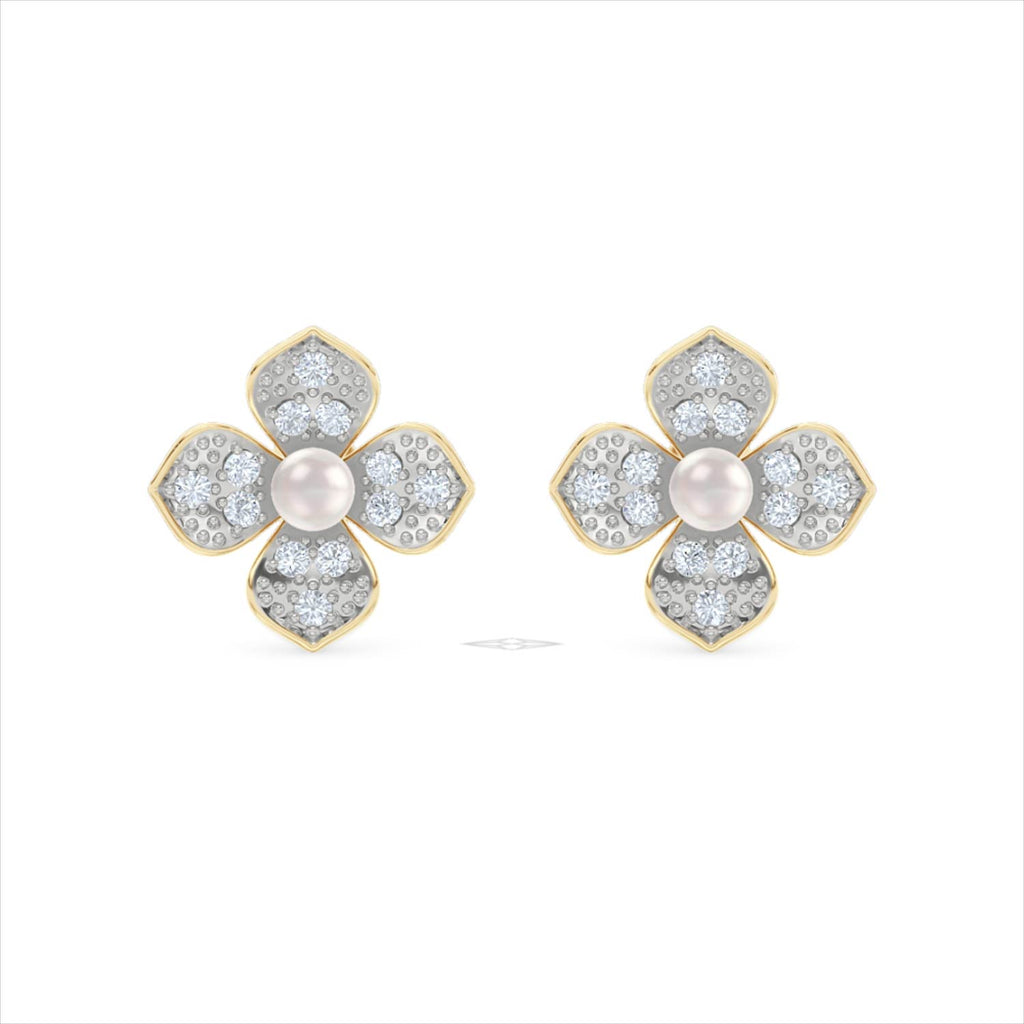 Eden 0.70ct Round Pearl and Lab Diamond Floral Stud Earrings in 18K Gold Vermeil