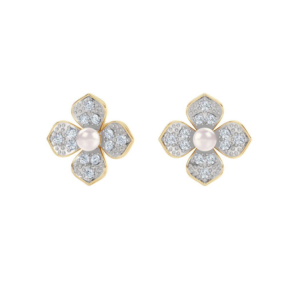 Eden 3.5mm Round Pearl and Lab Diamond Floral Stud Earrings in 18K Gold Vermeil