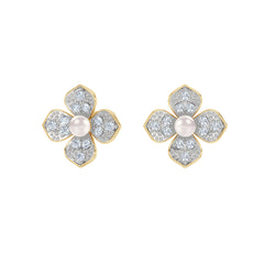 Eden 3.5mm Round Pearl and Lab Diamond Floral Stud Earrings in 18K Gold Vermeil