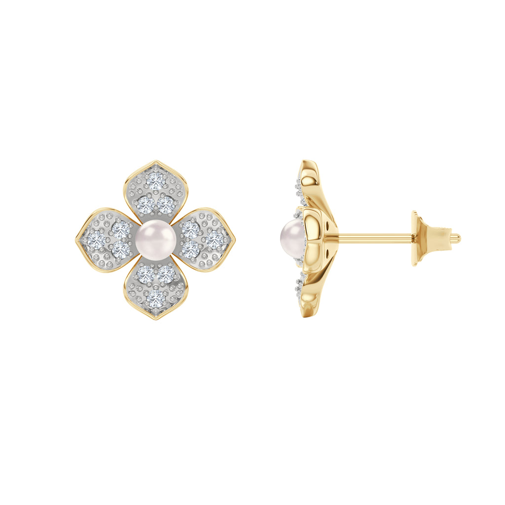 Eden 3.5mm Round Pearl and Lab Diamond Floral Stud Earrings in 18K Gold Vermeil