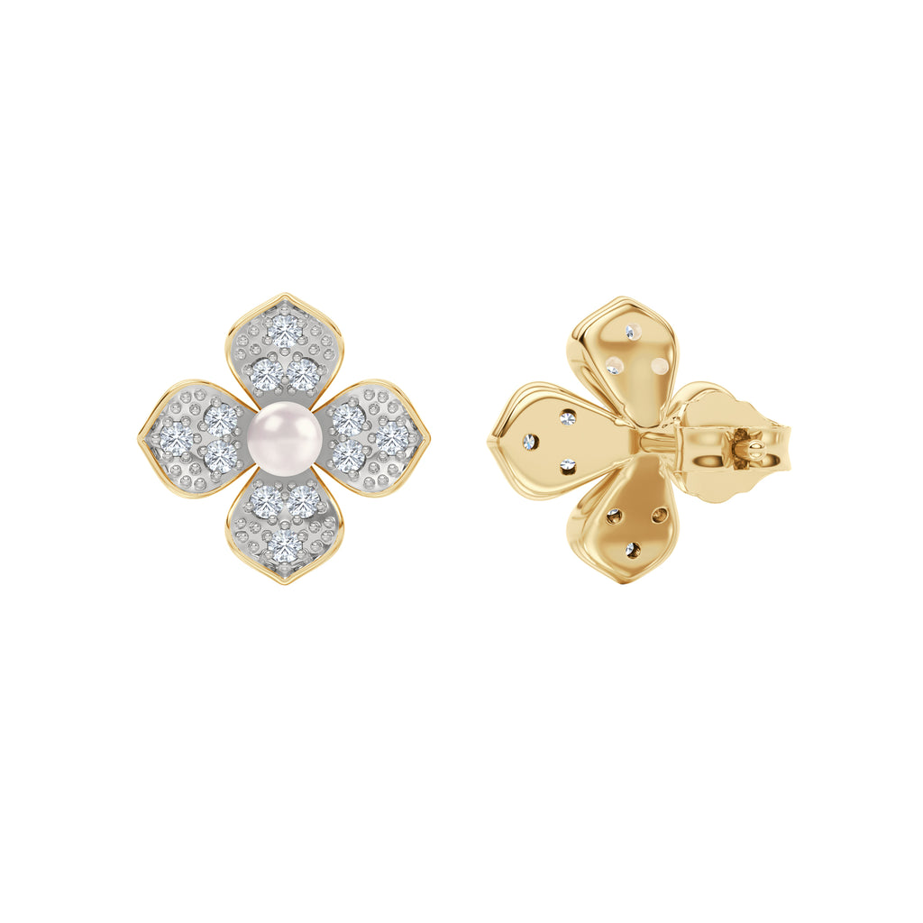 Eden 3.5mm Round Pearl and Lab Diamond Floral Stud Earrings in 18K Gold Vermeil