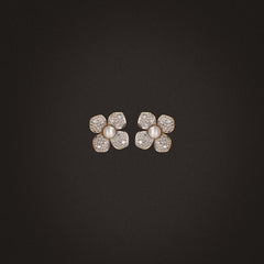 Eden 3.5mm Round Pearl and Lab Diamond Floral Stud Earrings in 18K Gold Vermeil