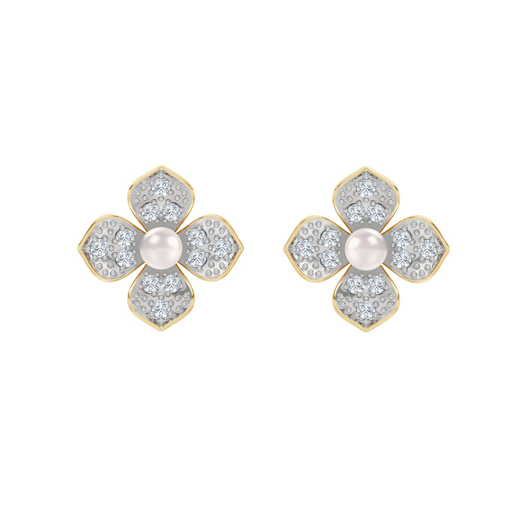 Eden 3.5mm Round Pearl and Lab Diamond Floral Stud Earrings in 18K Gold Vermeil
