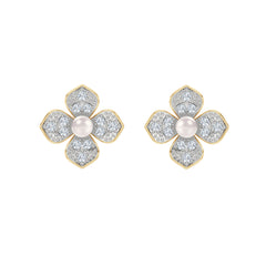 Eden 3.5mm Round Pearl and Lab Diamond Floral Stud Earrings in 18K Gold Vermeil