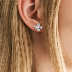 Eden 3.5mm Round Pearl and Lab Diamond Floral Stud Earrings in 18K Gold Vermeil