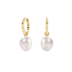 Eden 11mm and 13mm Oval Pearl Huggie Earrings in 18K Gold Vermeil