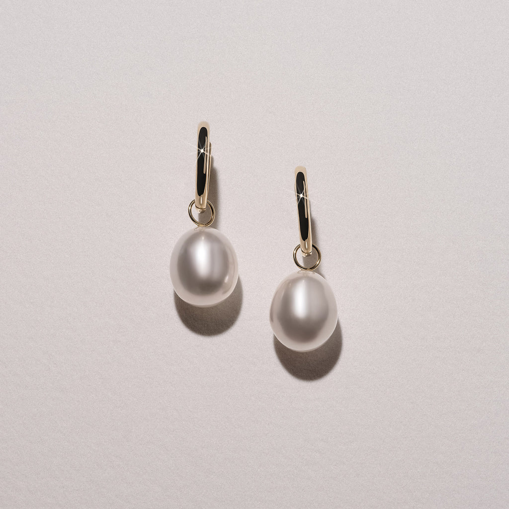 Eden 11mm and 13mm Oval Pearl Huggie Earrings in 18K Gold Vermeil