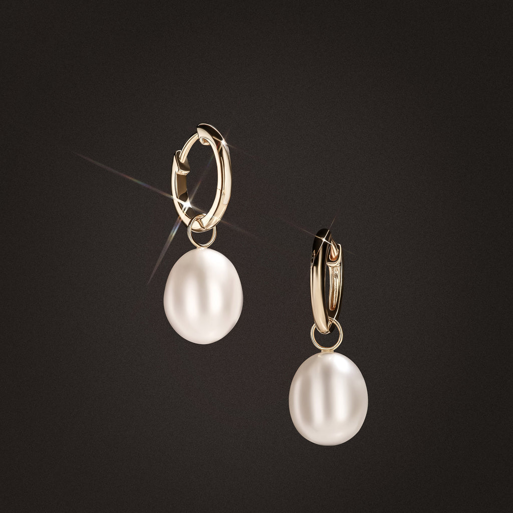 Eden 11mm and 13mm Oval Pearl Huggie Earrings in 18K Gold Vermeil
