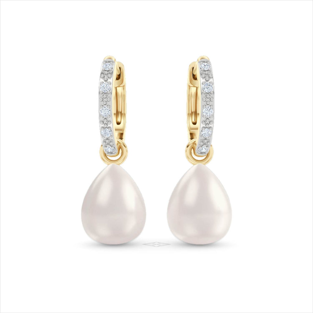 Eden 11mm and 13mm Oval Pearl and Lab Diamond Drop Earrings in 18K Gold Vermeil