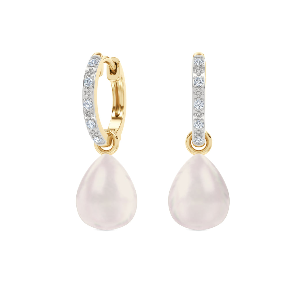 Eden 11mm and 13mm Oval Pearl and Lab Diamond Drop Earrings in 18K Gold Vermeil