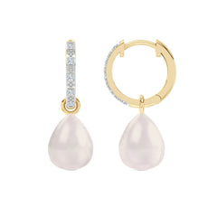 Eden 11mm and 13mm Oval Pearl and Lab Diamond Drop Earrings in 18K Gold Vermeil