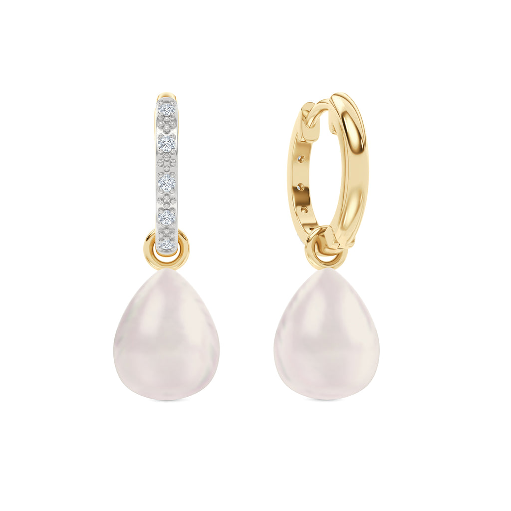 Eden 11mm and 13mm Oval Pearl and Lab Diamond Drop Earrings in 18K Gold Vermeil