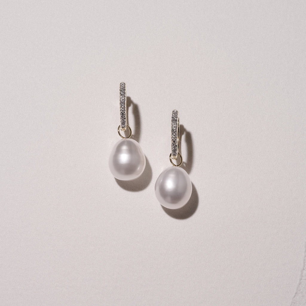 Eden 11mm and 13mm Oval Pearl and Lab Diamond Drop Earrings in 18K Gold Vermeil