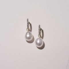 Eden 11mm and 13mm Oval Pearl and Lab Diamond Drop Earrings in 18K Gold Vermeil