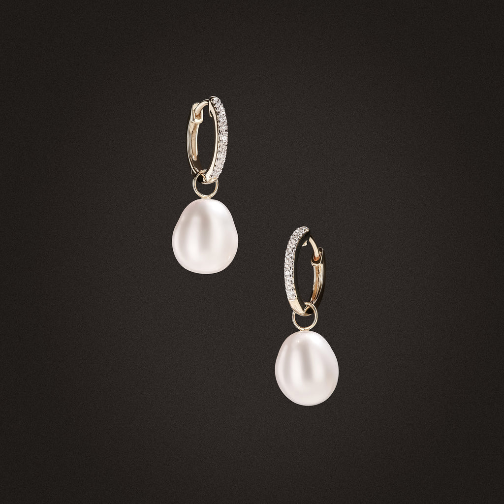 Eden 11mm and 13mm Oval Pearl and Lab Diamond Drop Earrings in 18K Gold Vermeil