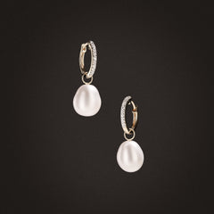 Eden 11mm and 13mm Oval Pearl and Lab Diamond Drop Earrings in 18K Gold Vermeil