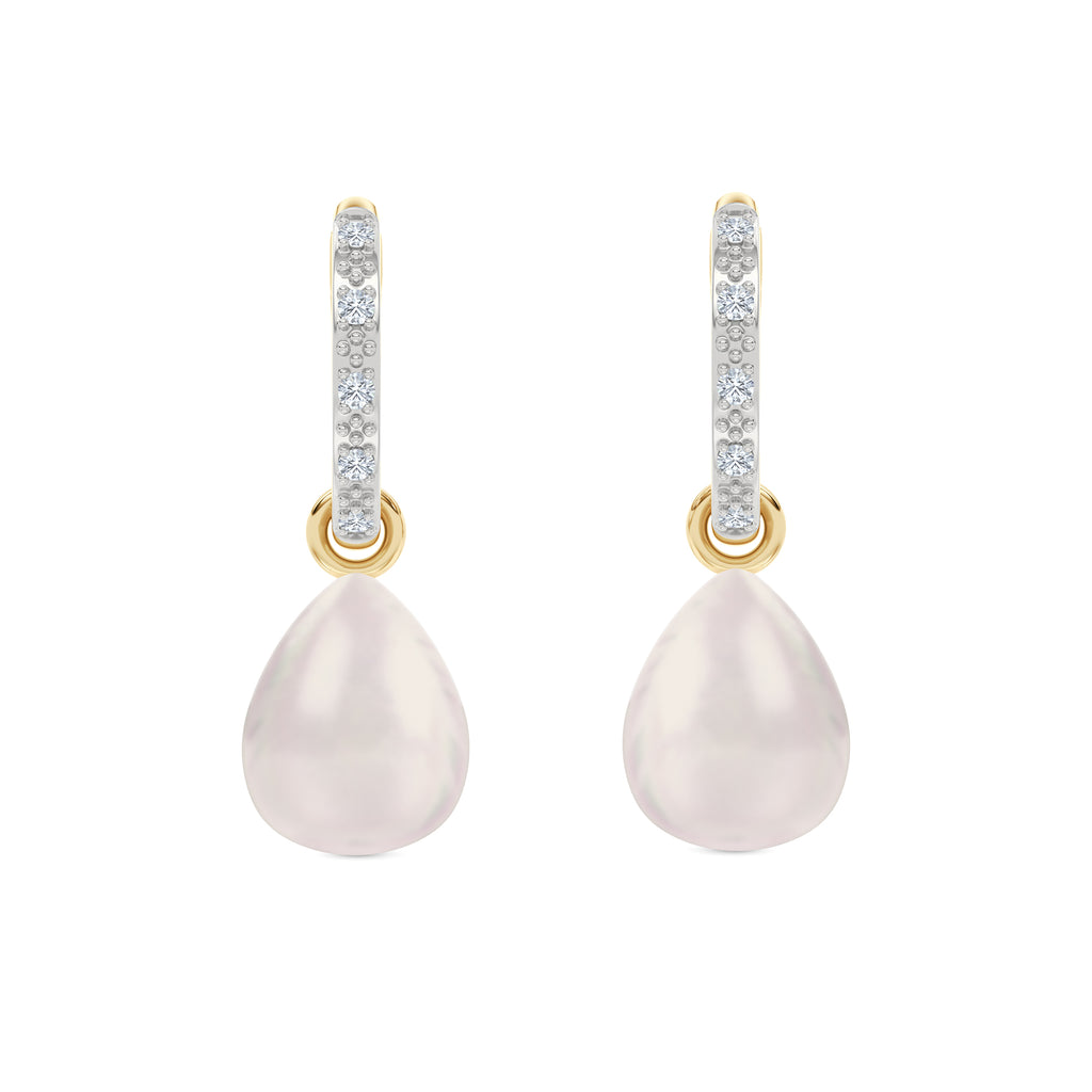 Eden 11mm and 13mm Oval Pearl and Lab Diamond Drop Earrings in 18K Gold Vermeil