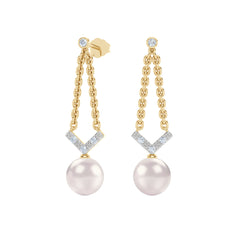 Eden 7.5mm Round Pearl and Lab Diamond Drop Earrings in 18K Gold Vermeil