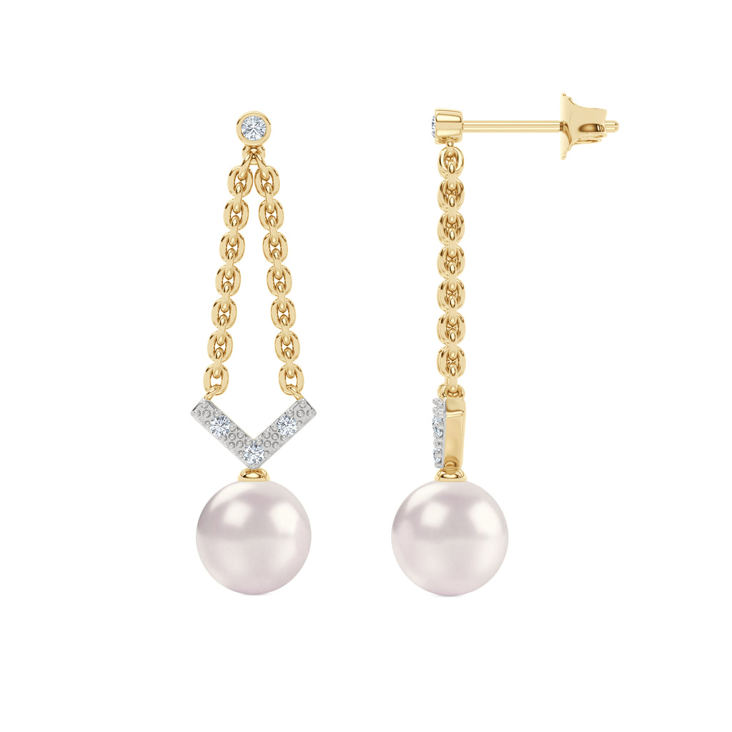 Eden 7.5mm Round Pearl and Lab Diamond Drop Earrings in 18K Gold Vermeil