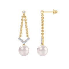 Eden 7.5mm Round Pearl and Lab Diamond Drop Earrings in 18K Gold Vermeil