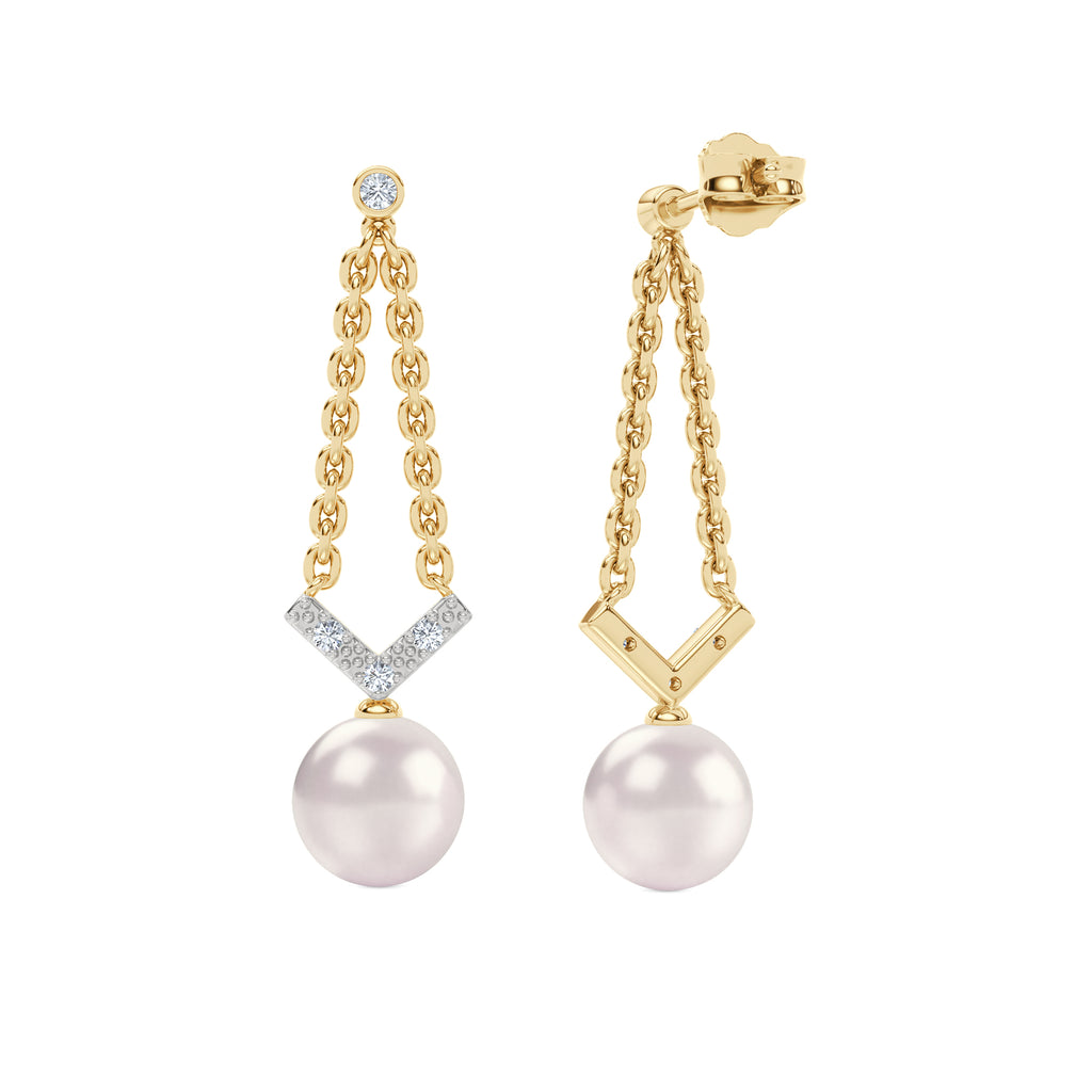 Eden 7.5mm Round Pearl and Lab Diamond Drop Earrings in 18K Gold Vermeil