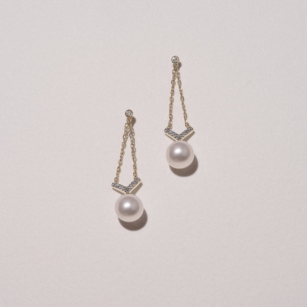 Eden 7.5mm Round Pearl and Lab Diamond Drop Earrings in 18K Gold Vermeil