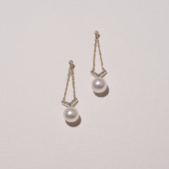 Eden 7.5mm Round Pearl and Lab Diamond Drop Earrings in 18K Gold Vermeil