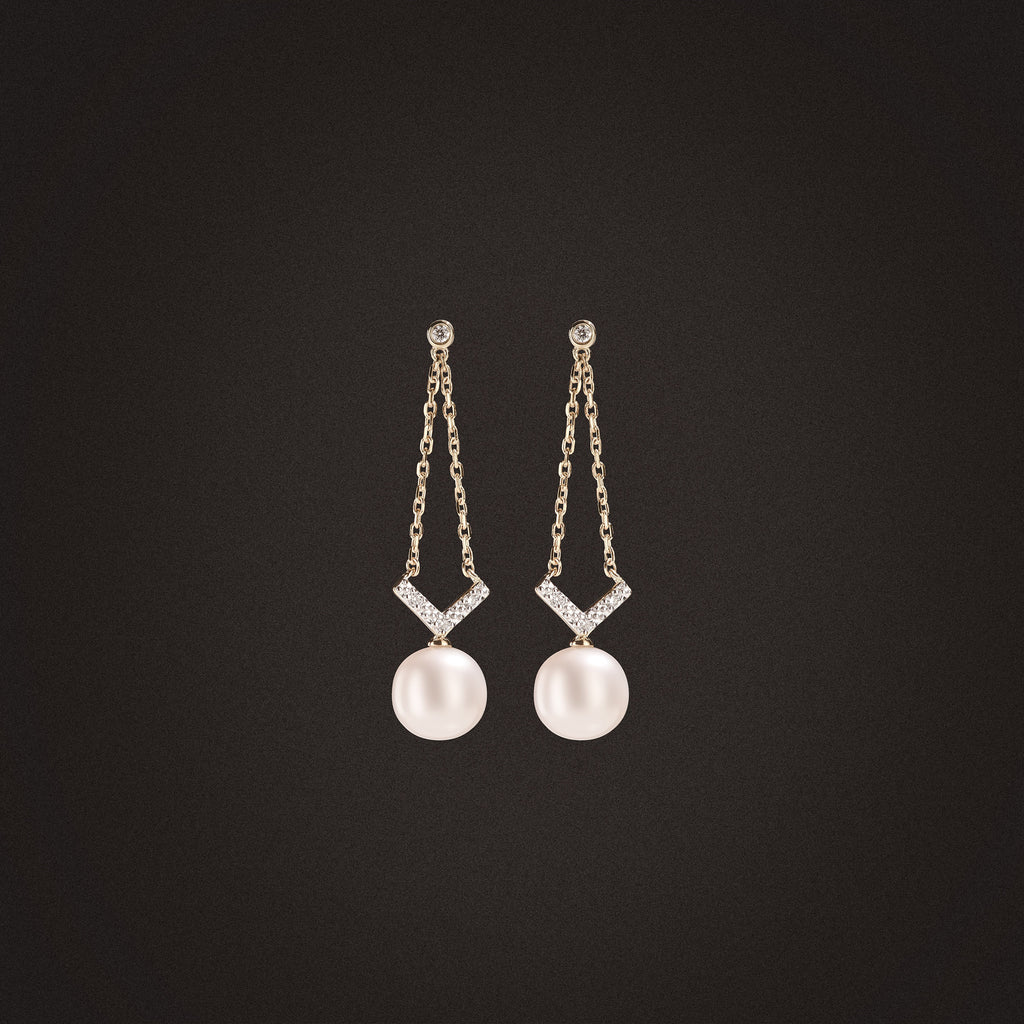 Eden 7.5mm Round Pearl and Lab Diamond Drop Earrings in 18K Gold Vermeil