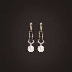 Eden 7.5mm Round Pearl and Lab Diamond Drop Earrings in 18K Gold Vermeil