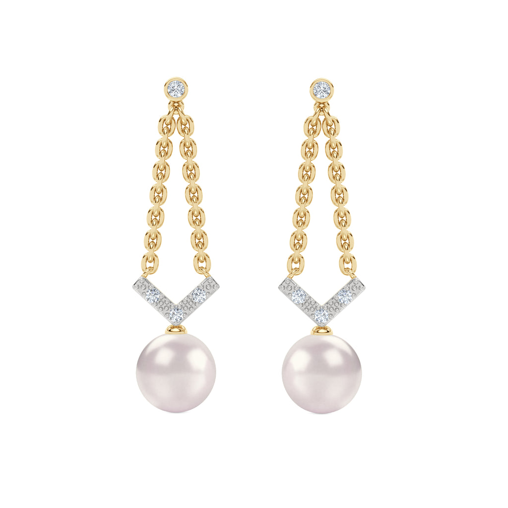 Eden 7.5mm Round Pearl and Lab Diamond Drop Earrings in 18K Gold Vermeil