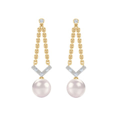 Eden 7.5mm Round Pearl and Lab Diamond Drop Earrings in 18K Gold Vermeil